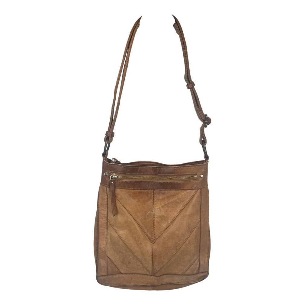 Lucky Brand Brown Leather Patchwork Crossbody Bag Adjustable Strap Boho Western